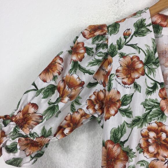 Happy X Nature Teagarden Floral Puff Sleeve Linen Wrap Midi Dress Small Coquette - Picture 7 of 13